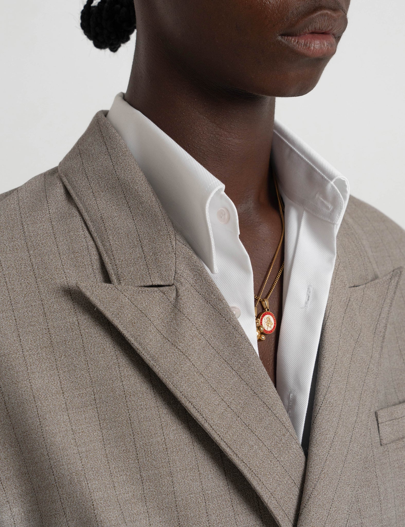 Wool DB Jacket - Bone Beige Pinstripe