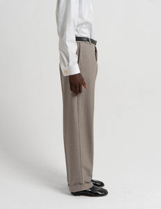 Classic Wool Trousers - Bone Beige Pinstripe