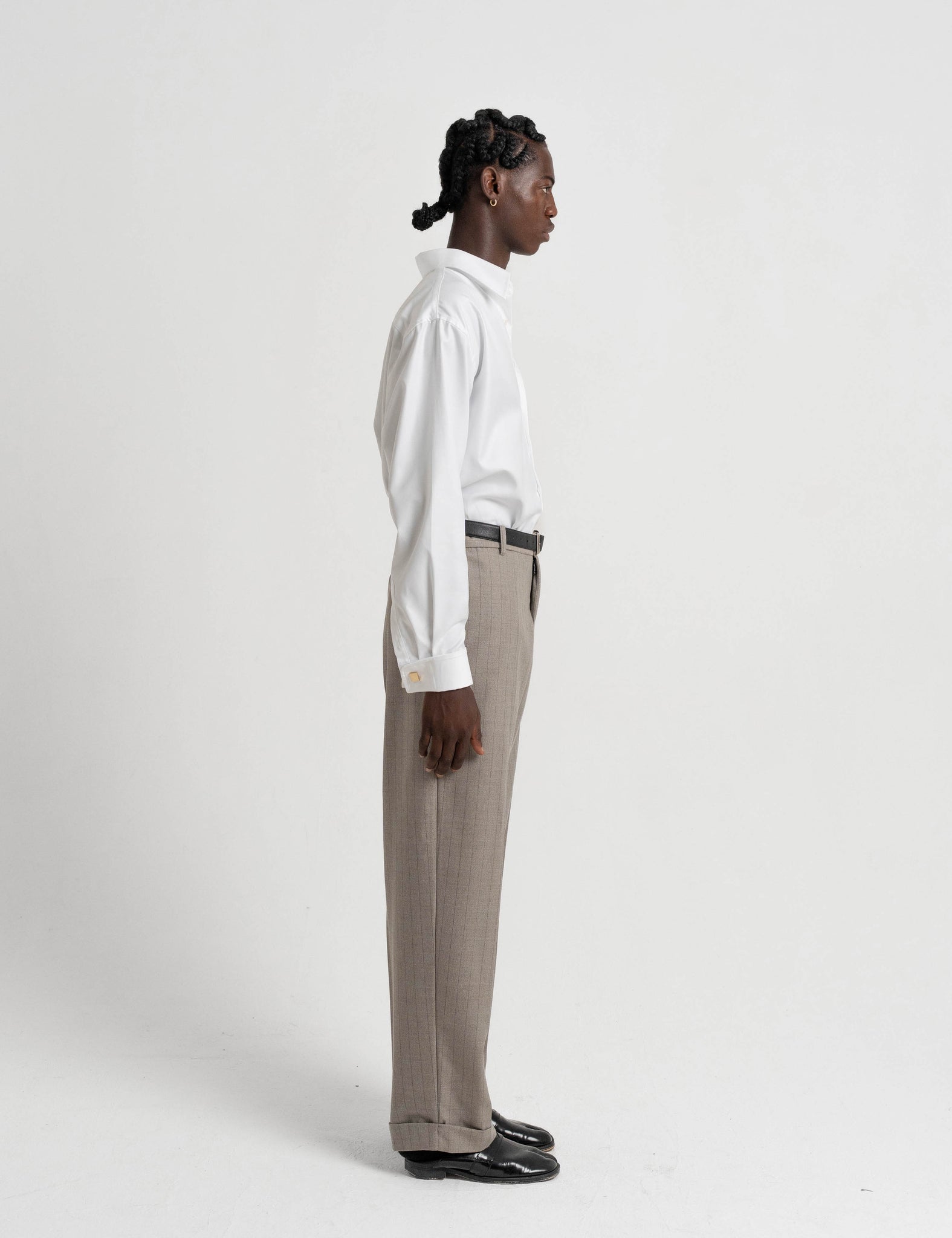 Classic Wool Trousers - Bone Beige Pinstripe