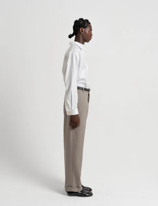 Classic Wool Trousers - Bone Beige Pinstripe