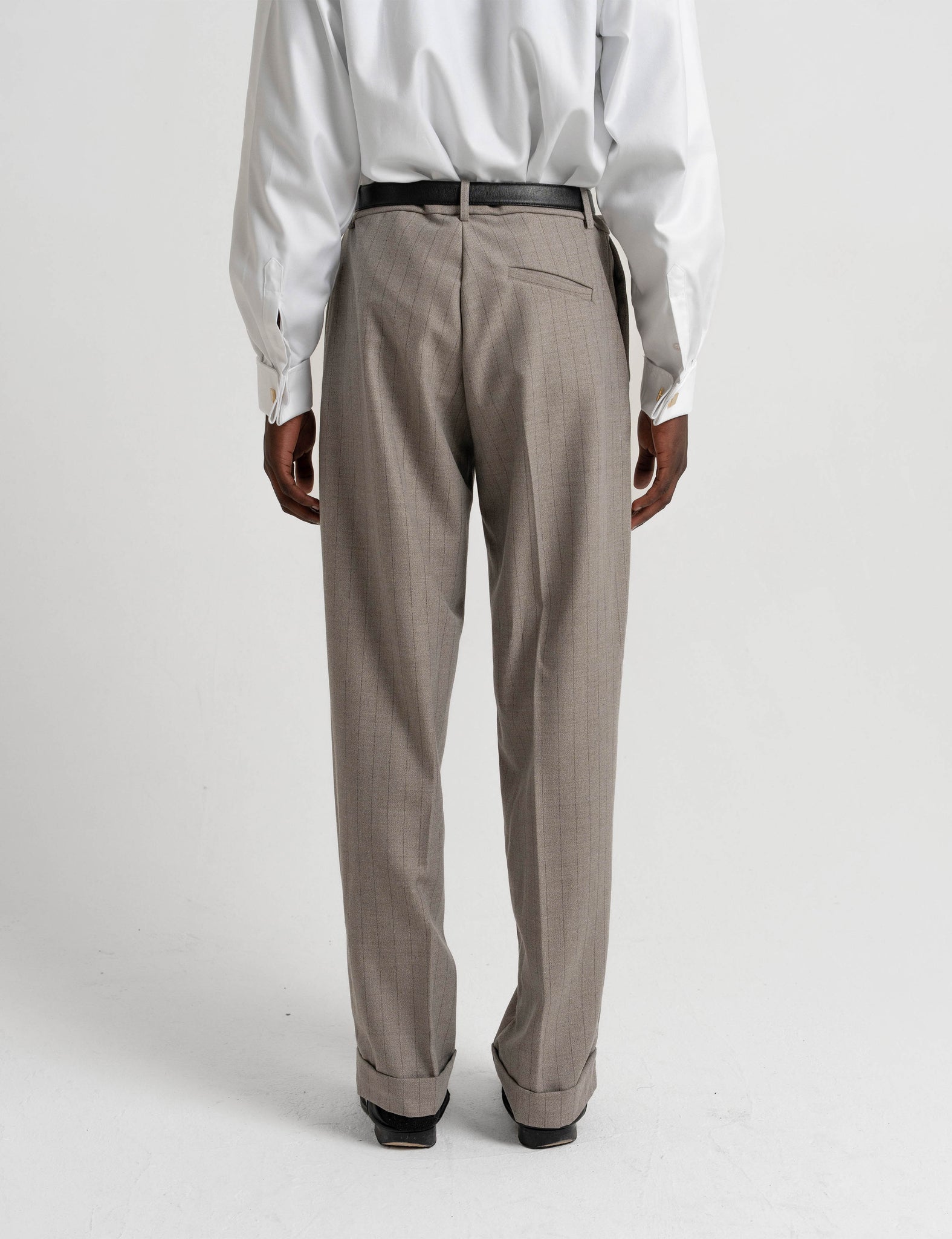 Classic Wool Trousers - Bone Beige Pinstripe