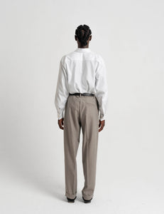 Classic Wool Trousers - Bone Beige Pinstripe