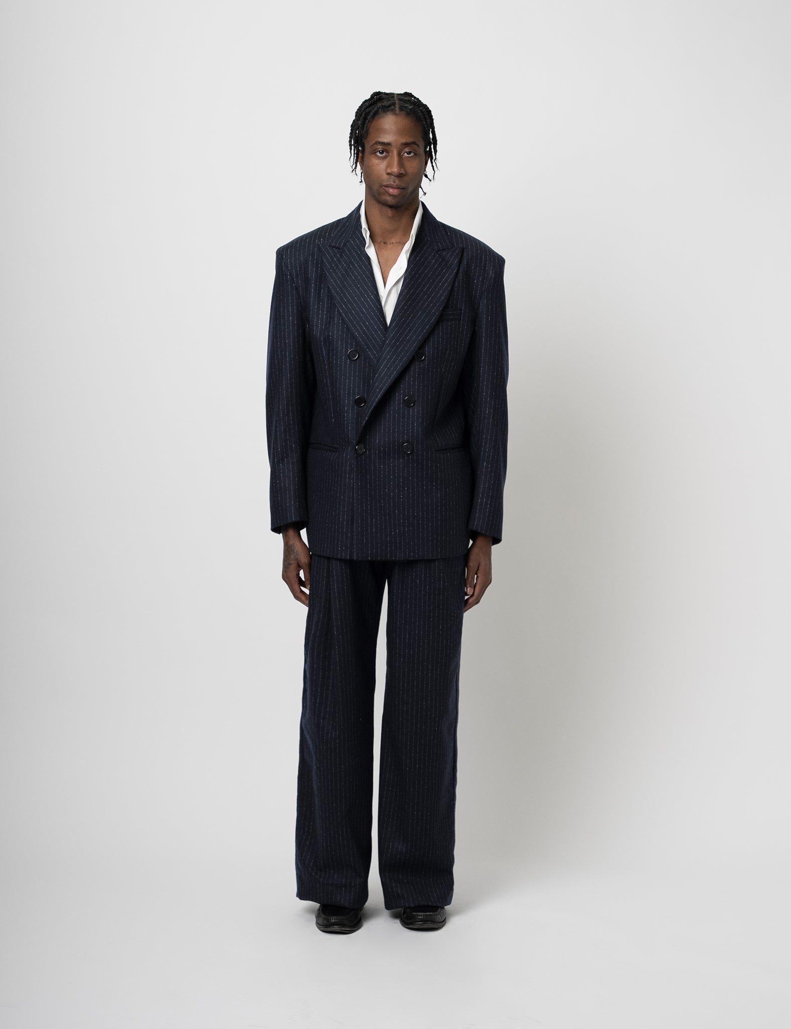 Wool Suit Jacket - Navy Pinstripe