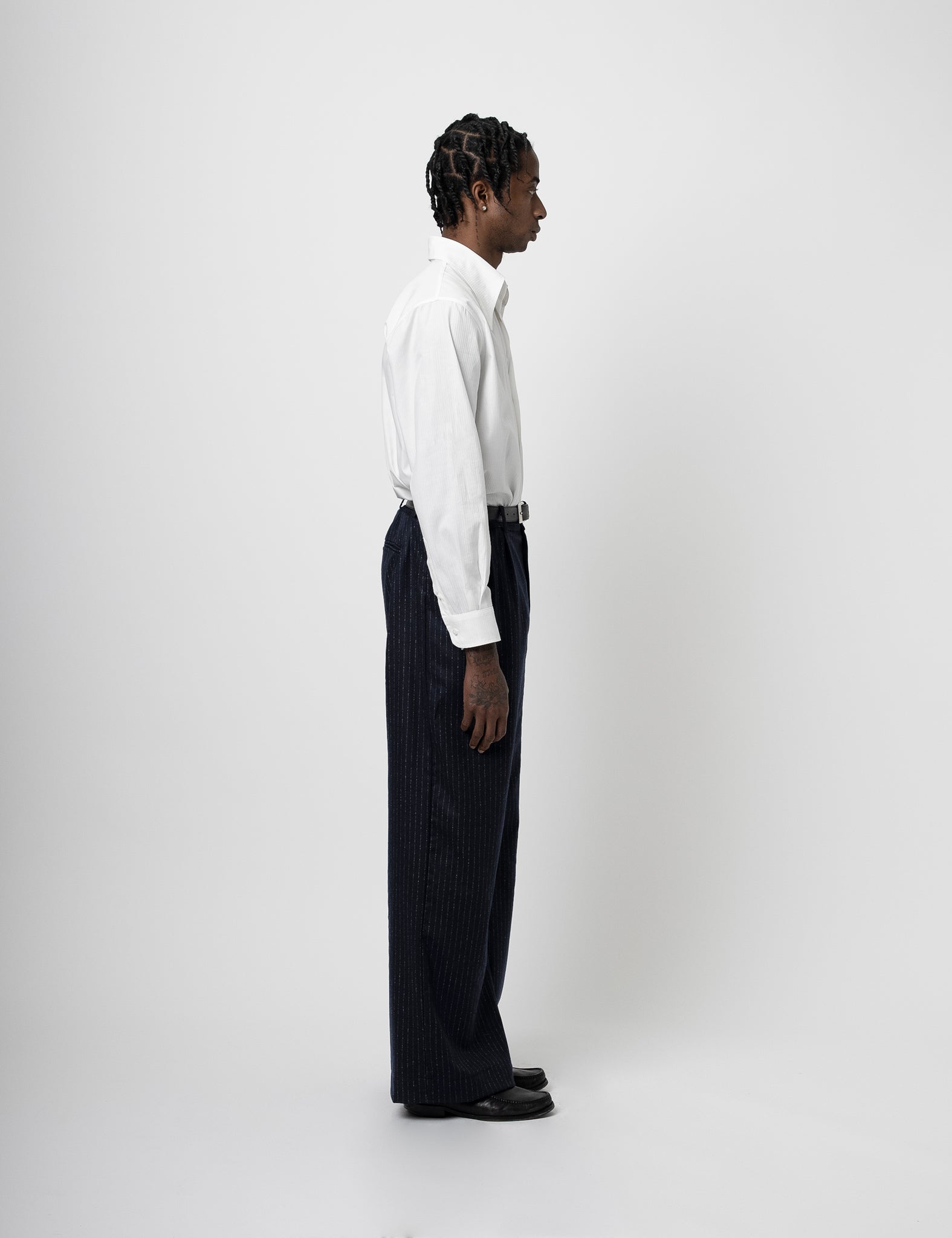 Wool Trousers - Navy Pinstripe